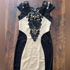 Elegant Black and Cream Lace Mini Dress